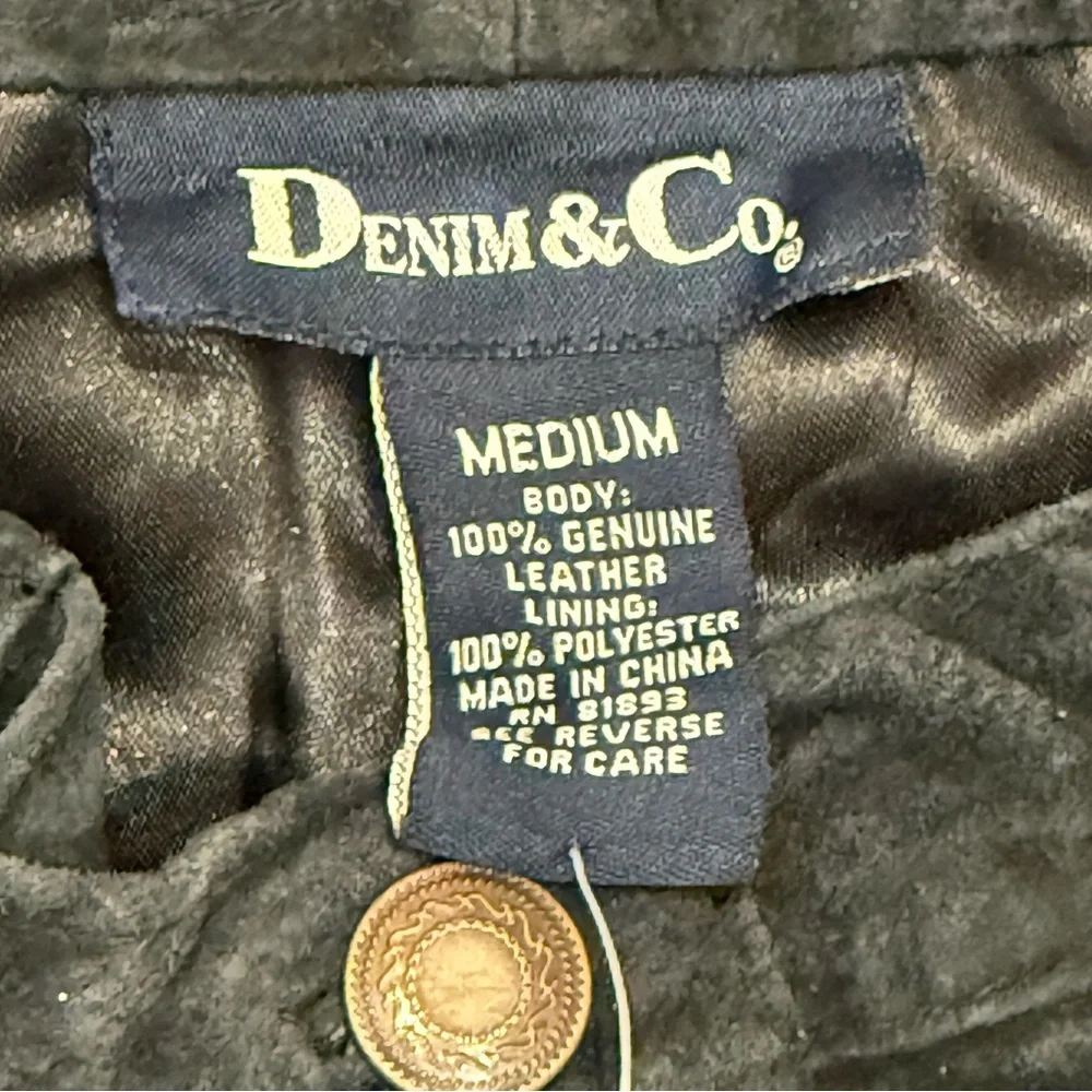 VTG Denim‎ & Co Leather Suede Black Skirt 3 Pockets Midi NWT 90s Biker Medium